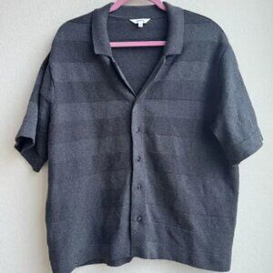 KOTN Organic Cotton Stripe Short Sleeve Button Down Polo Gray Mens Size Medium
